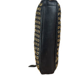 Prada Vintage Black Leather Nappa Metal Grommet Bauletto Handbag