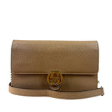 Gucci Light Caramel Pebbled Leather Wallet On Chain