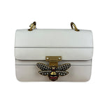 Gucci White Leather Queen Margaret Bee Embellished Shoulder Bag