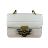 Gucci White Leather Queen Margaret Bee Embellished Shoulder Bag