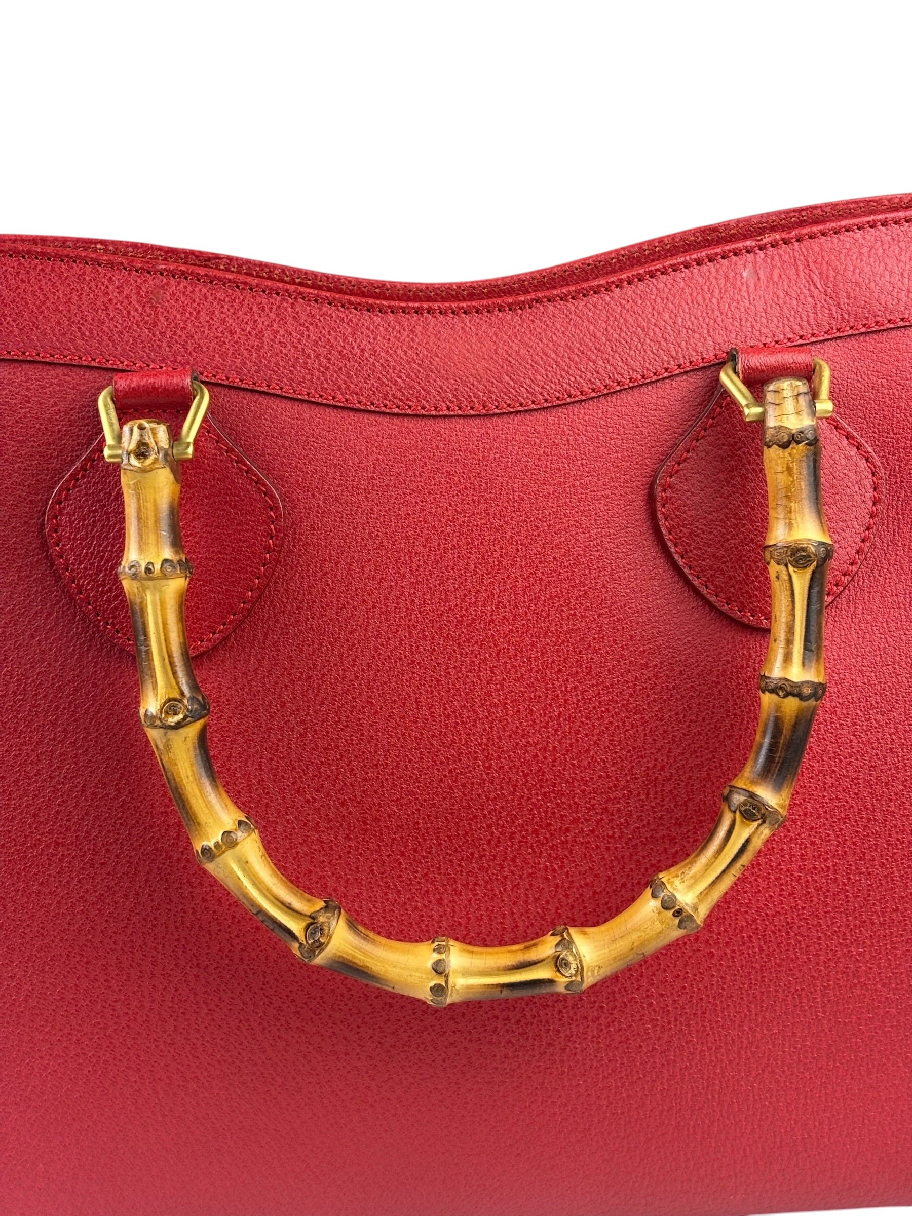 Gucci Red Leather Diana Bamboo Handle Tote