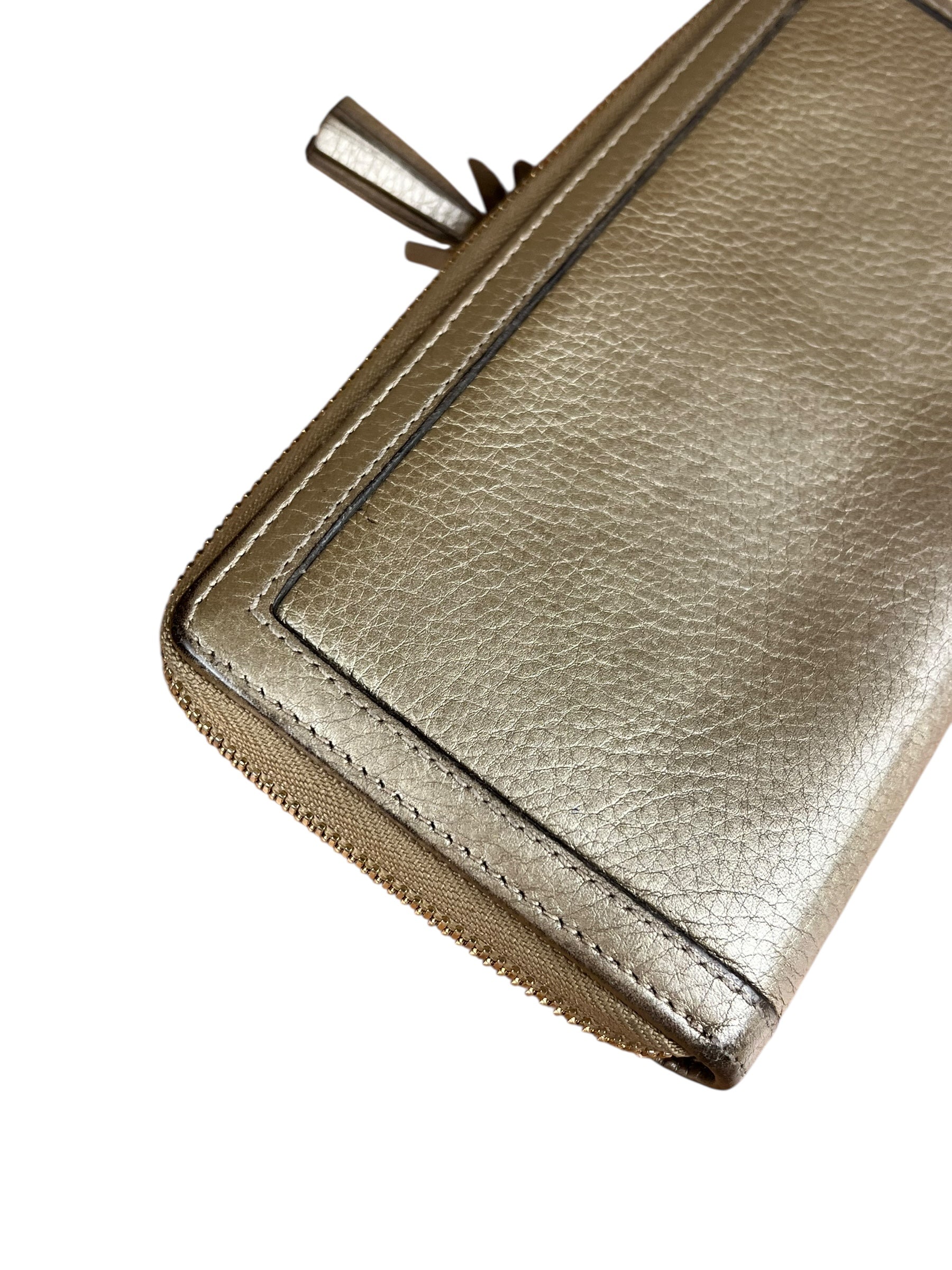 Gucci Bronze Metallic Leather Bamboo Long Zippy Wallet