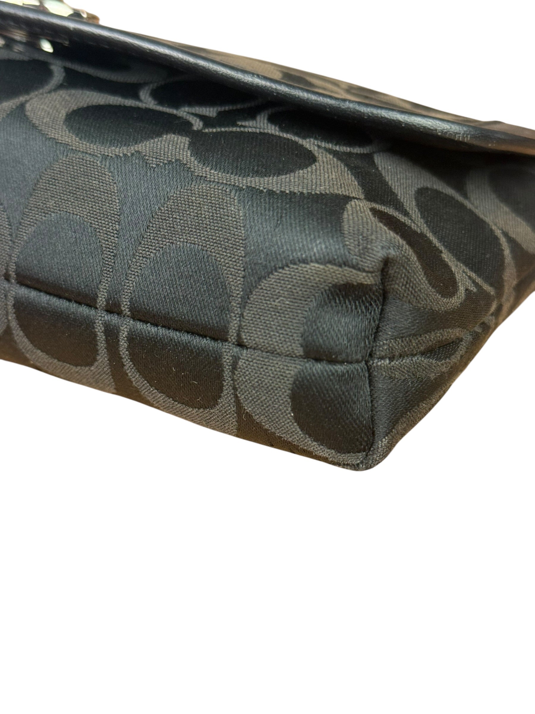 Coach Vintage Black Leather Trim C Canvas Flap Snap Clutch Wristlet