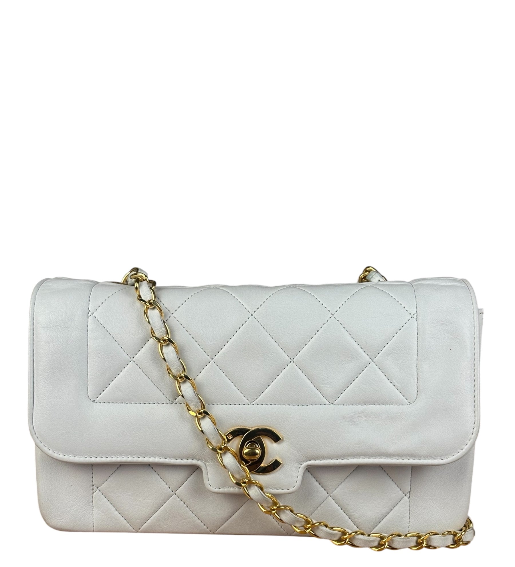 Chanel White Lambskin Diana Bijoux Flap 1992