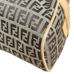 Fendi Beige Leather Trim Zucca Small Boston Bag
