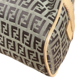 Fendi Beige Leather Trim Zucca Small Boston Bag