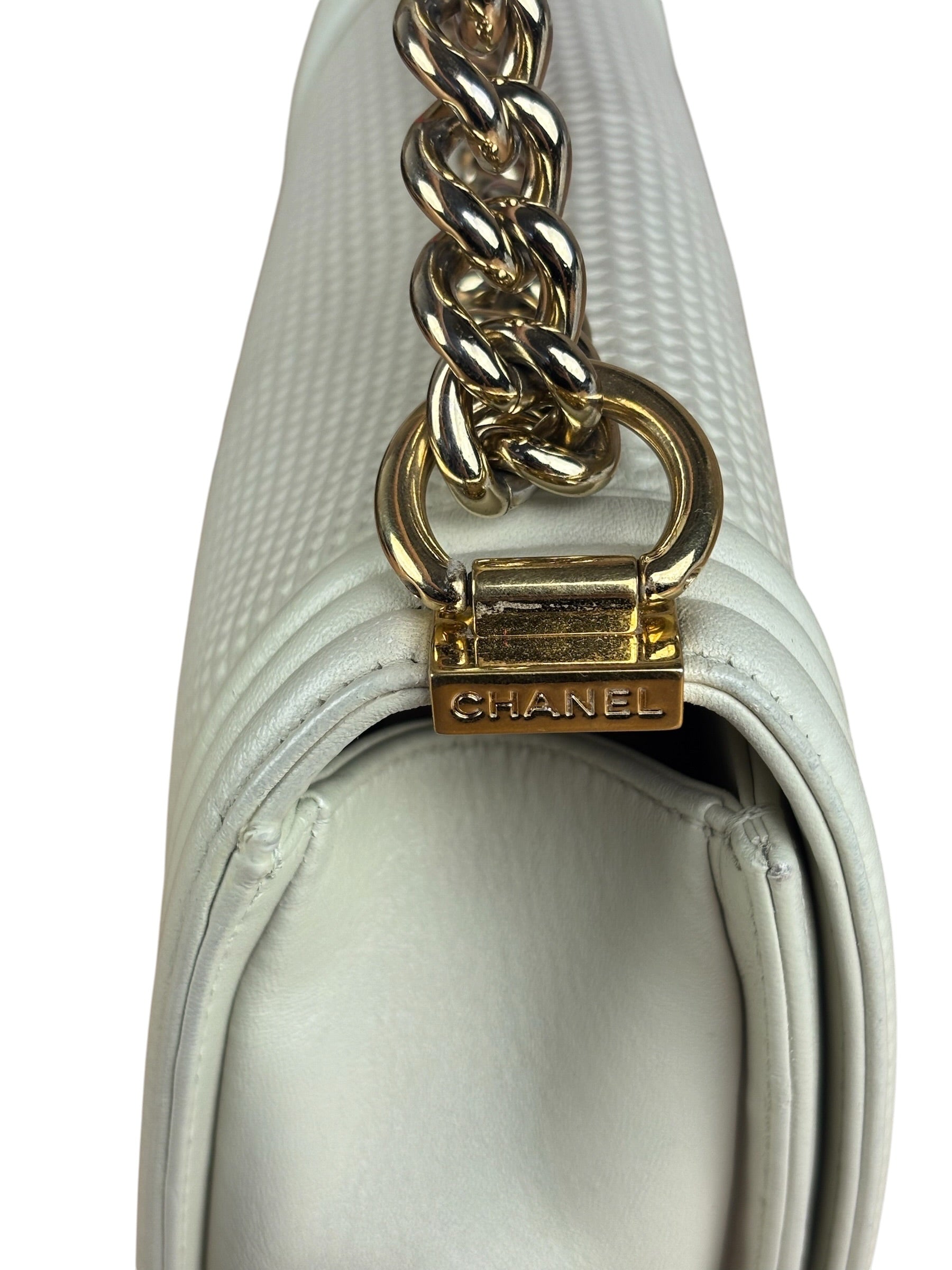 Chanel White Leather Cube Boy Bag 2014