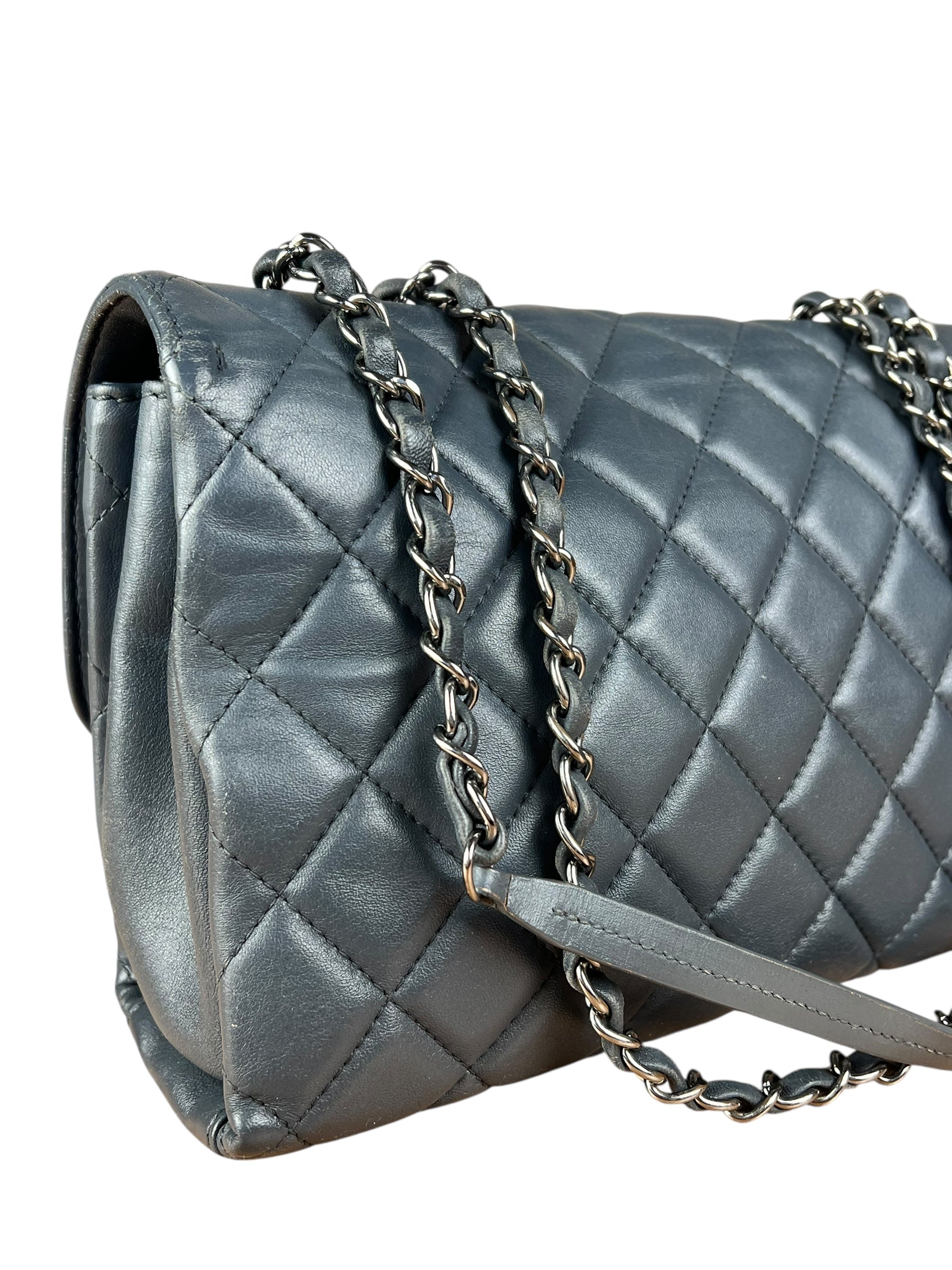 Chanel Dark Grey Quilted Leather Loop Flap Bag 2014