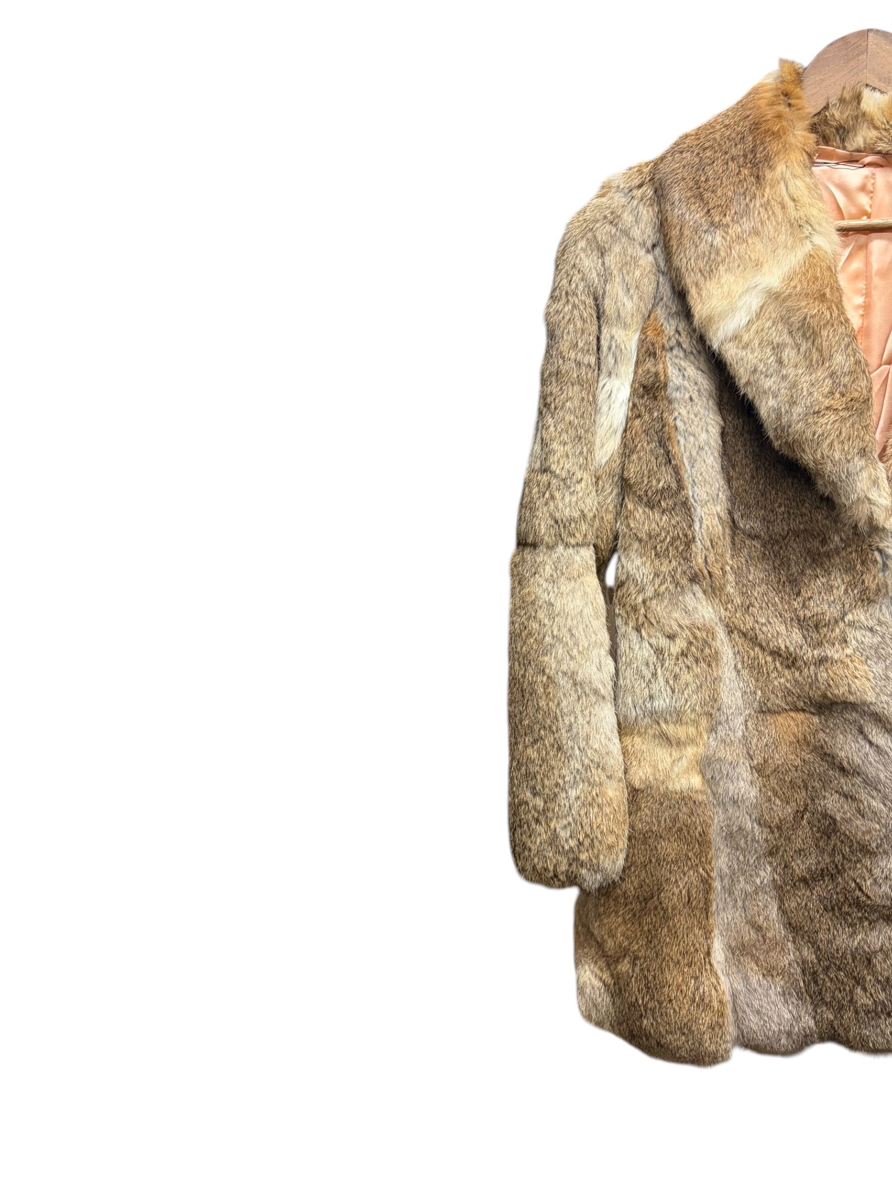 Vintage Warm Tan & Beige Rabbit Fur Coat