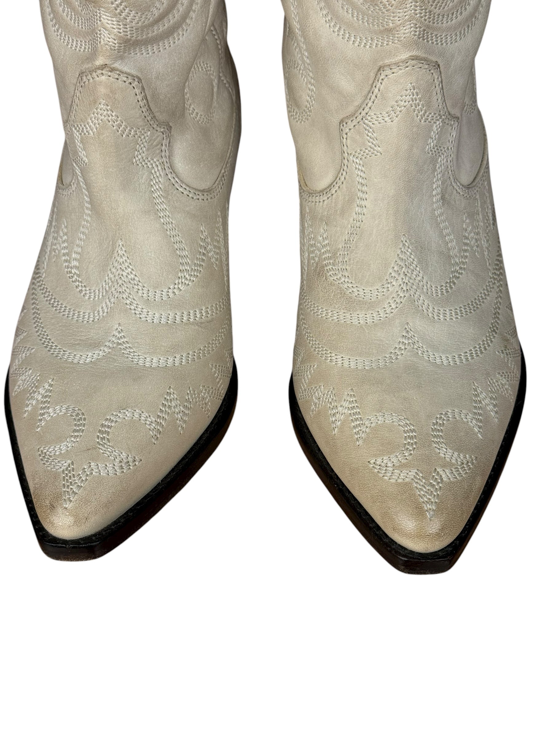 Isabel Marant White Distress Leather Western Boots