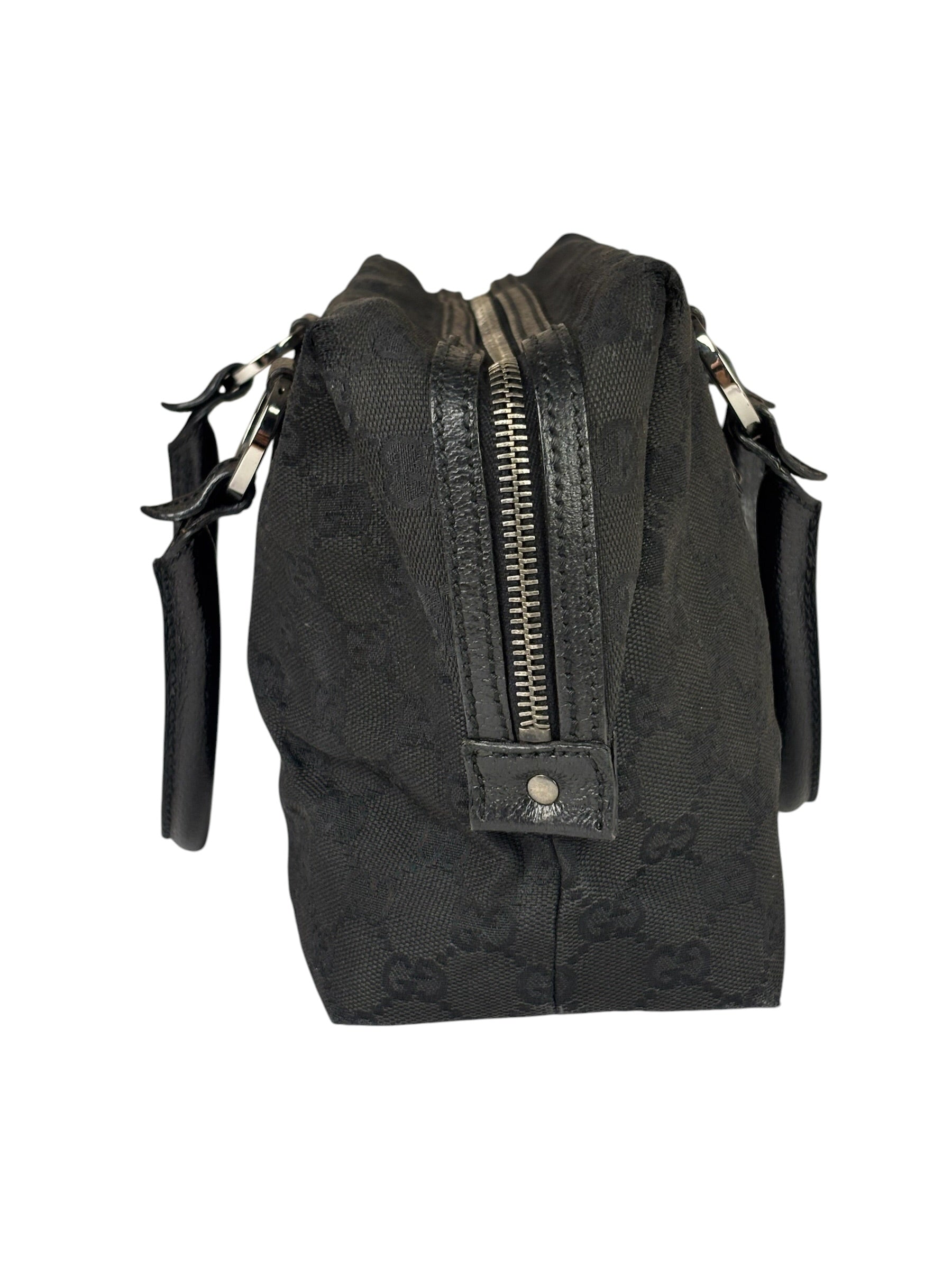 Gucci Black Leather Trim GG Top Handle Bag