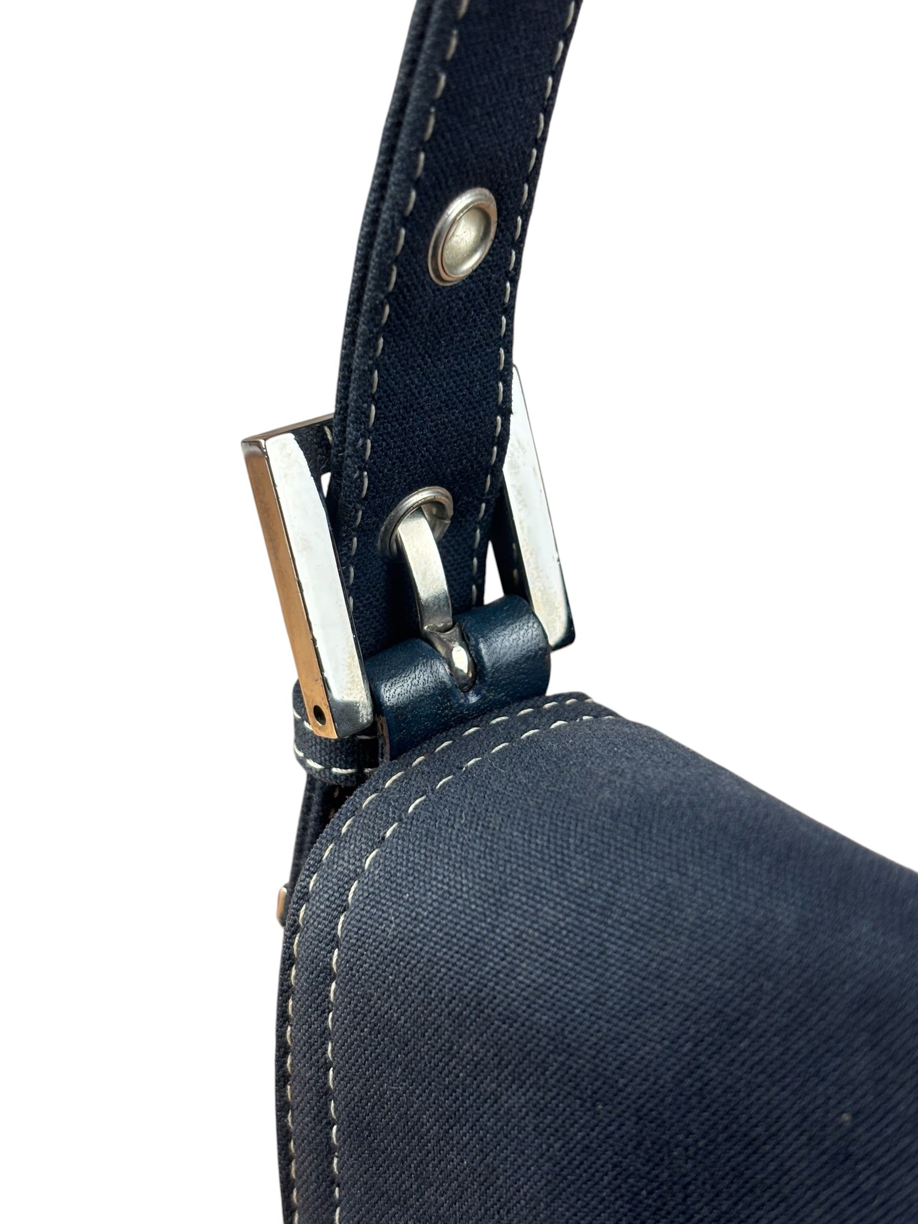 Fendi FF Wave Buckle Denim Baguette