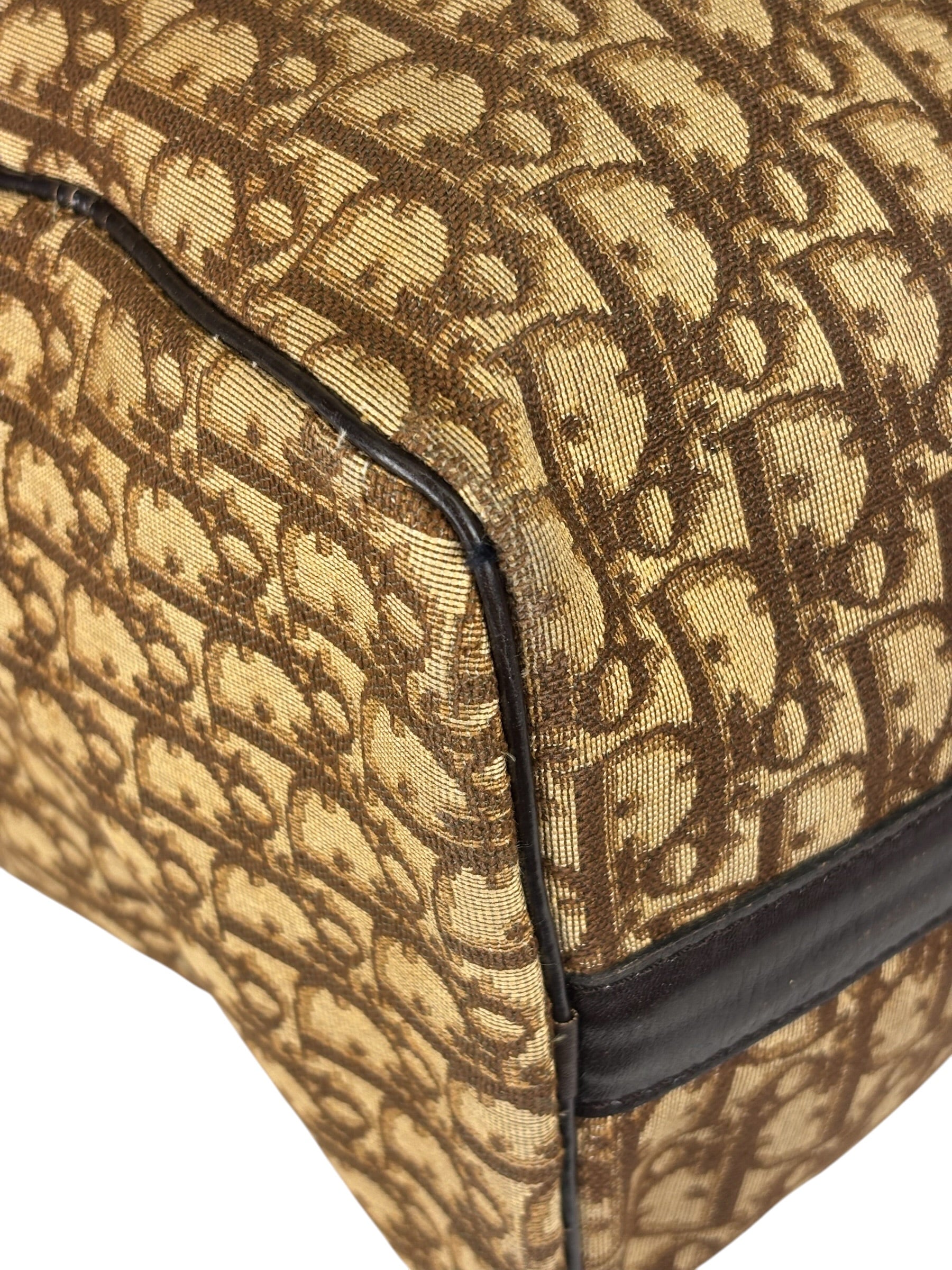 Christian Dior Brown Leather Trim Trotter Boston Handbag
