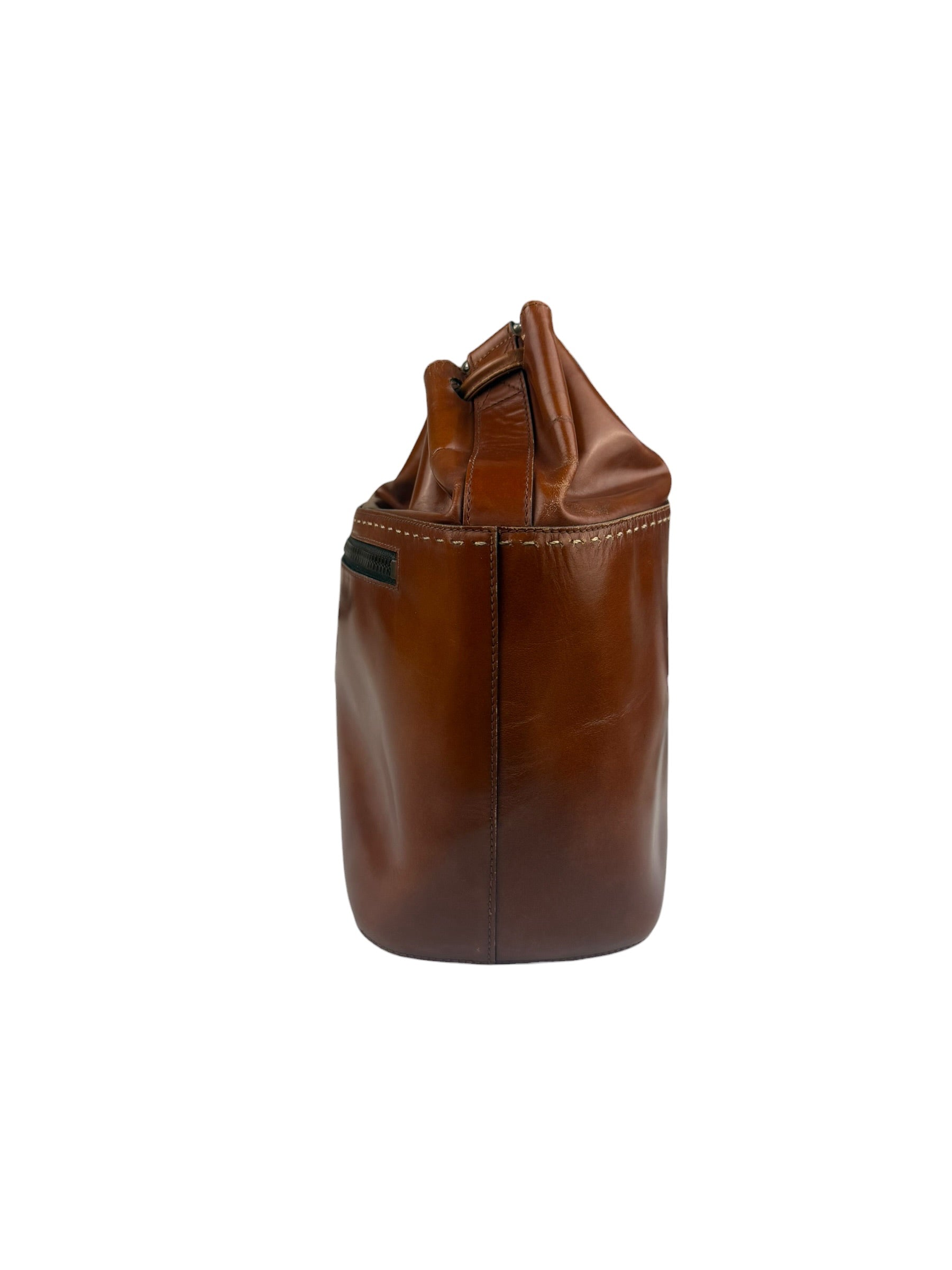 Celine Vintage Brown Leather Cinch Bucket Crossbody Bag