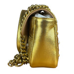 Gucci Gold GG Marmont Pearl Studded Mini Flap Bag