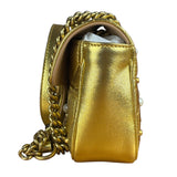 Gucci Gold GG Marmont Pearl Studded Mini Flap Bag