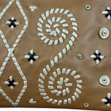Prada Vintage Camel Leather Embroidery Clutch