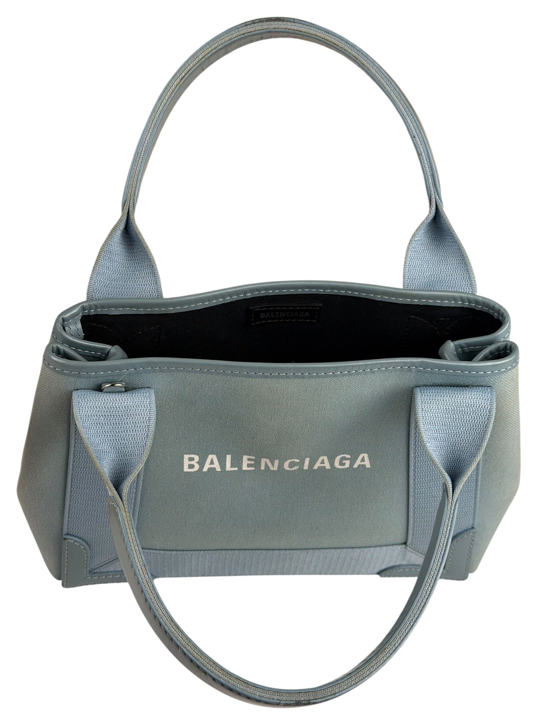Balenciaga Light Blue Leather Trim Cabas XS Tote Bag