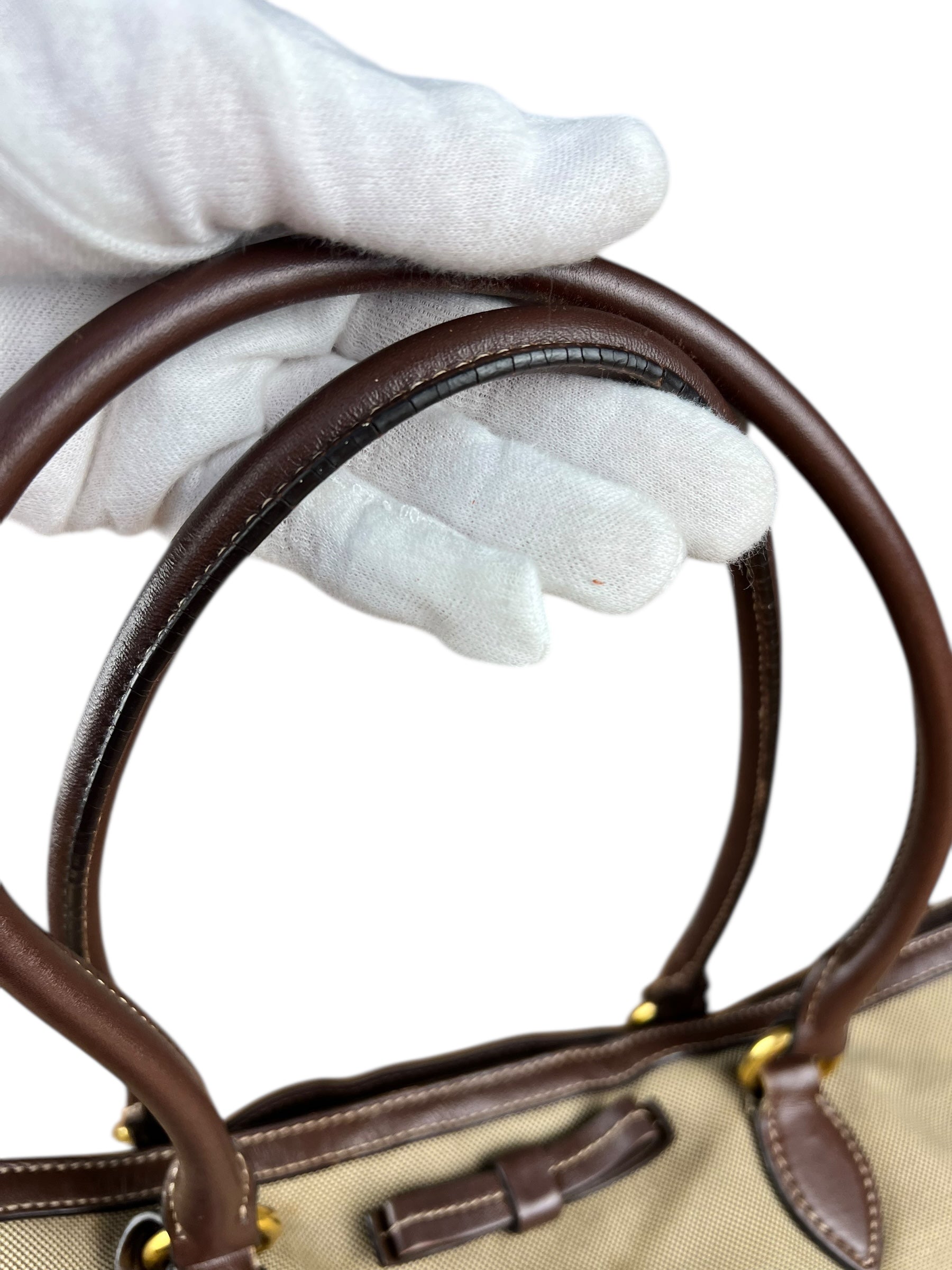 Prada Vintage Jacquard Logo Tote Brown