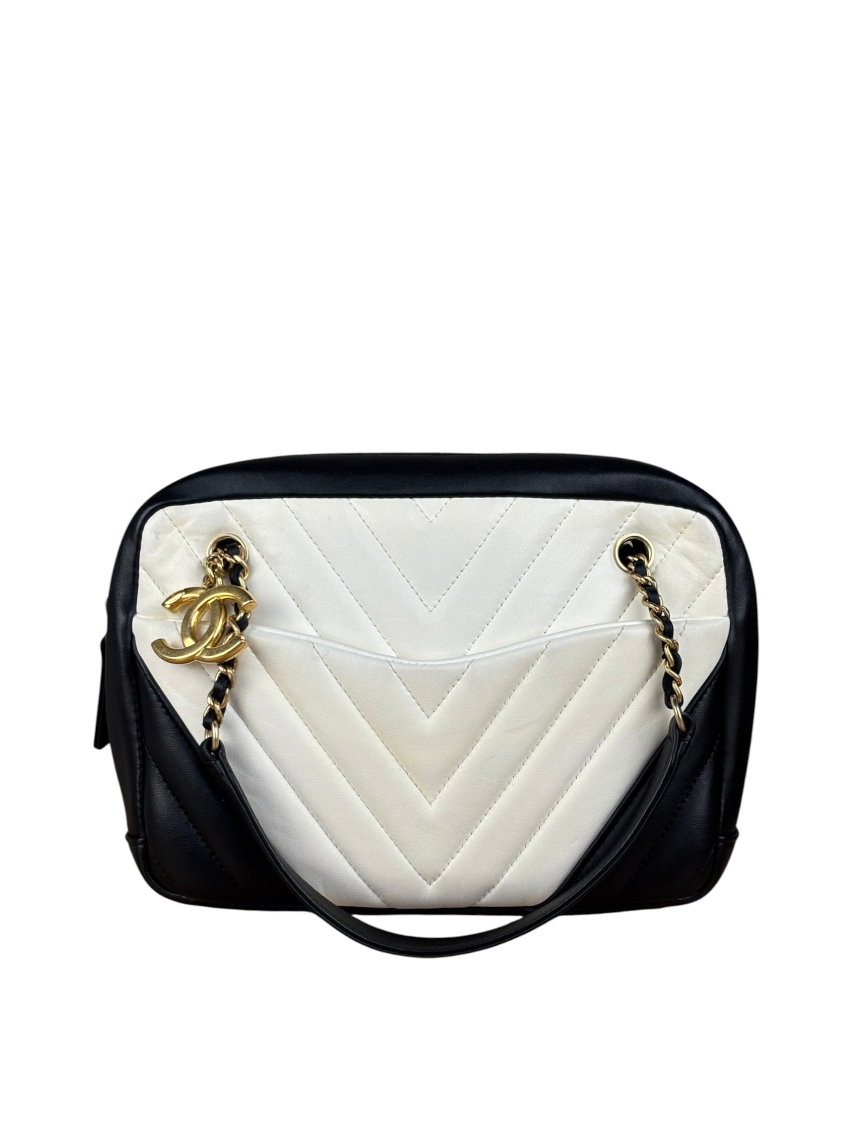 Chanel Bicolor Chevron V-Quilted Leather Camera Case 2014