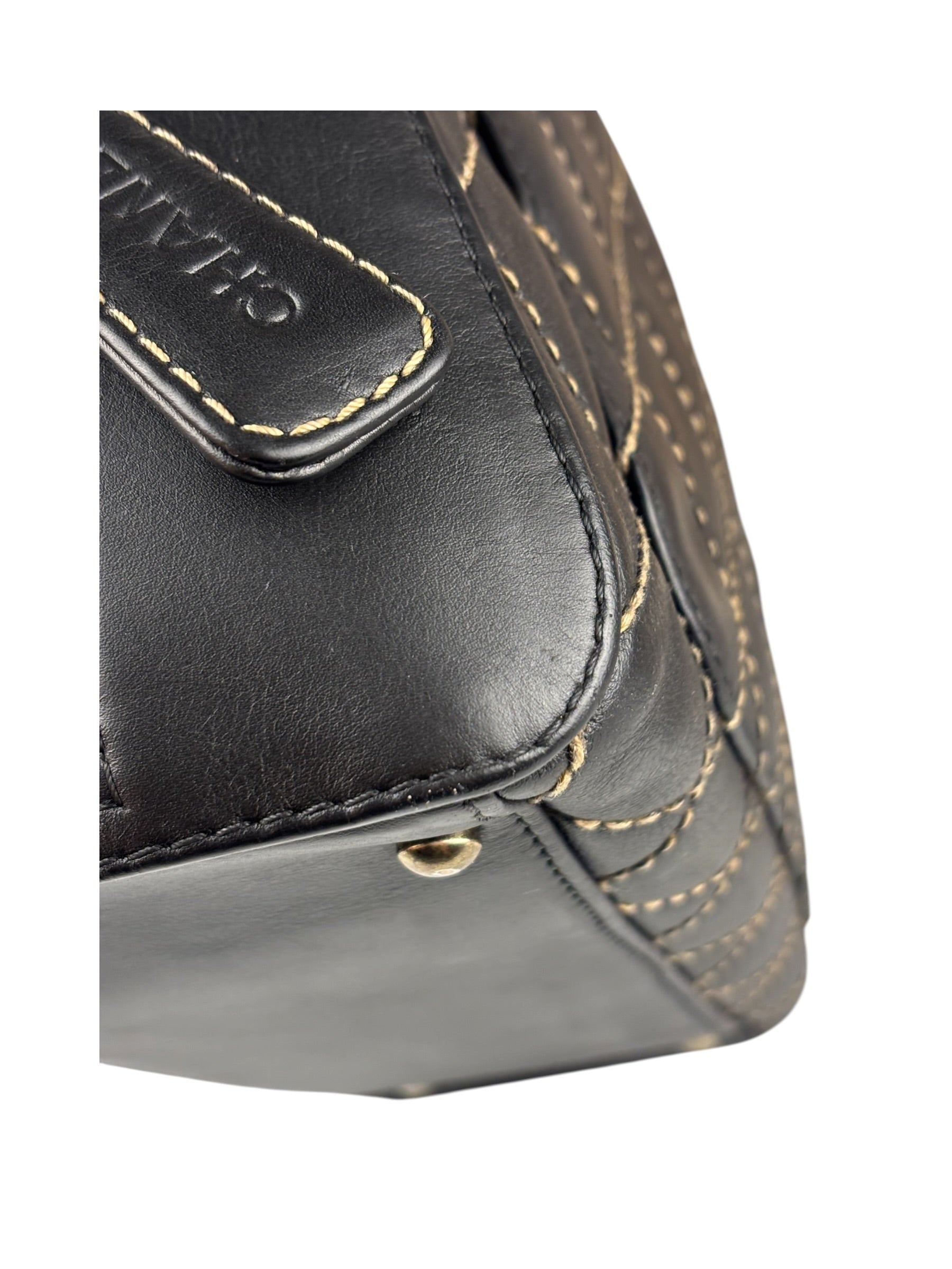 Chanel Vintage Black Leather Wild Stitch Bowler Handbag 2001