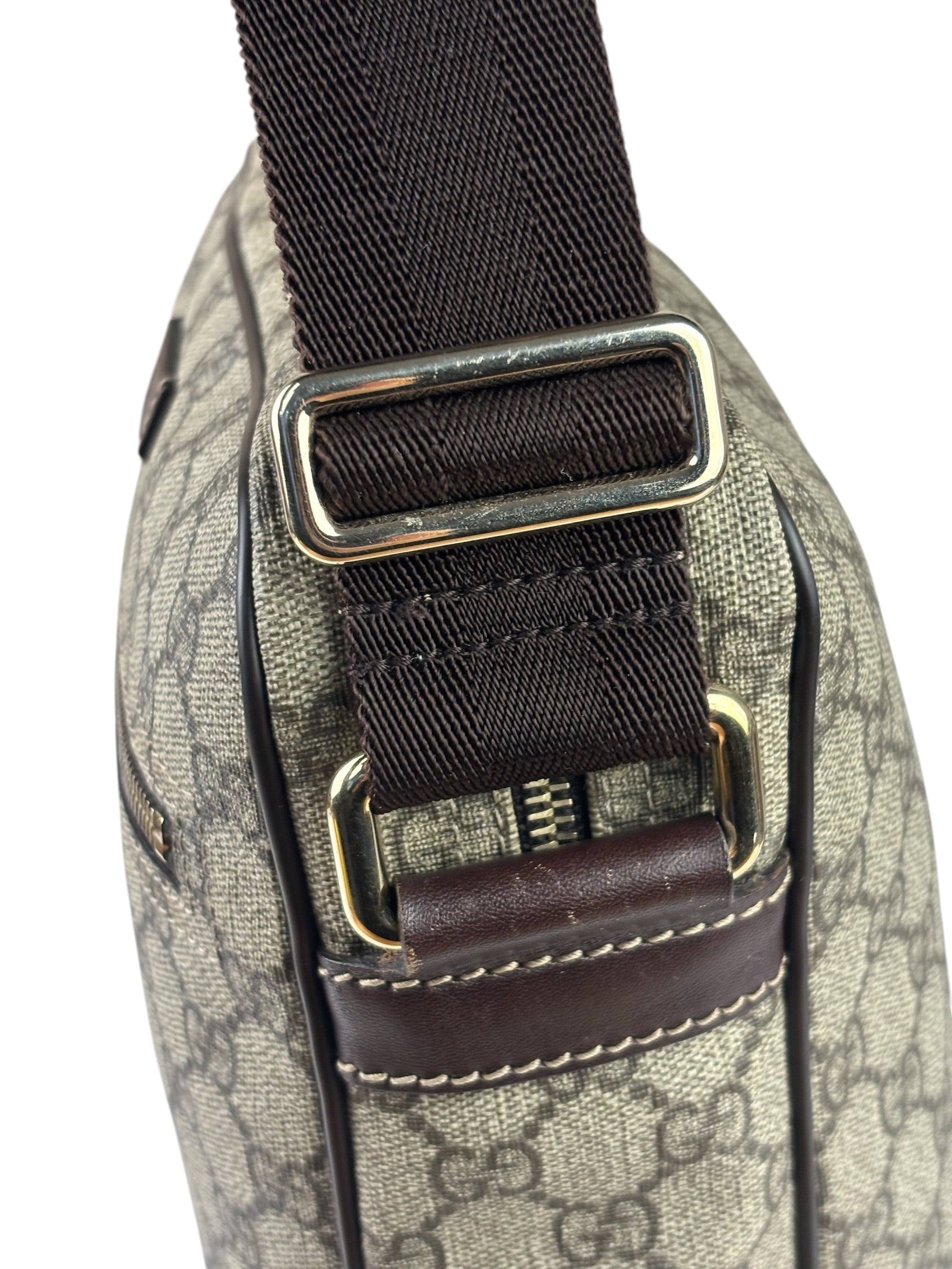 Gucci Brown Leather Trim Supreme Crossbody Bag