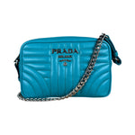 Prada Teal Diagramme Leather Chain Crossbody