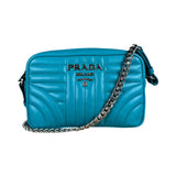 Prada Teal Diagramme Leather Chain Crossbody