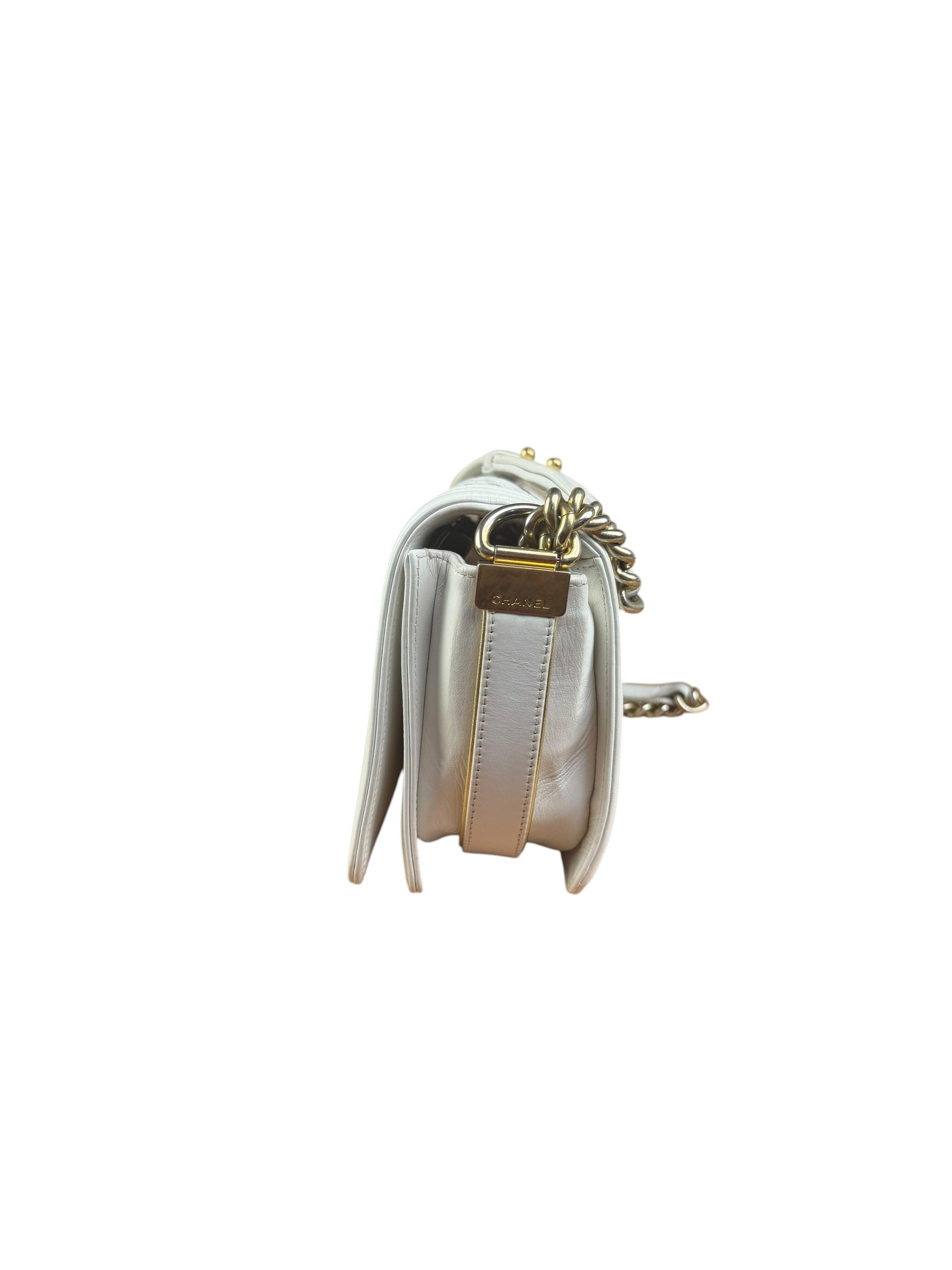 Chanel Vintage White Leather Braided Boy Shoulder Bag 1989