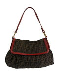 Fendi Canvas Zucca Chef Red Leather Trim Shoulder Bag