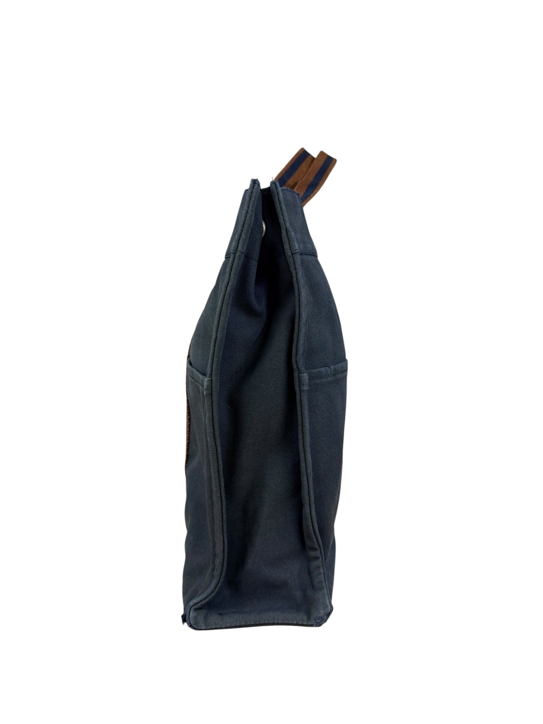 Hermes Vintage Blue/Brown Fourre-Tout Canvas Tote Bag MM