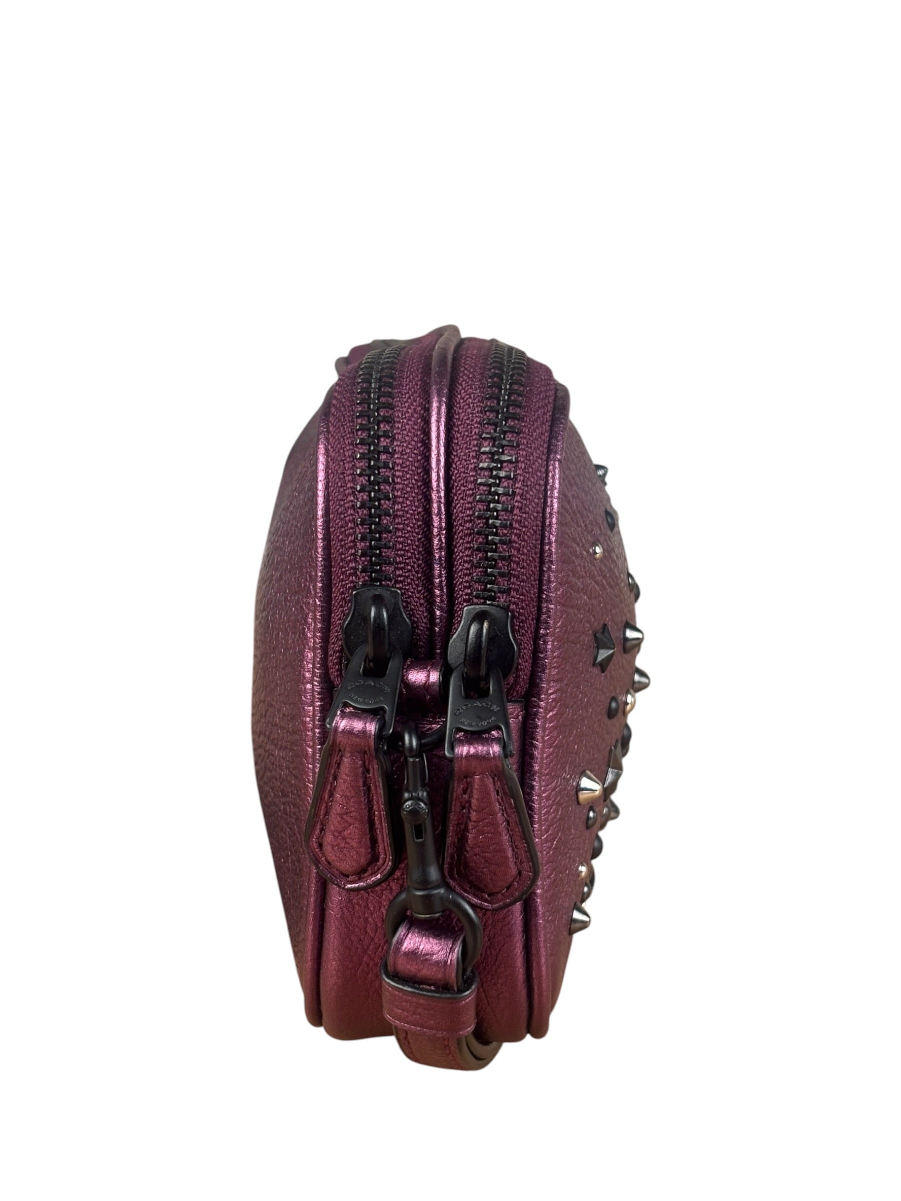 Coach Purple Metallic Studded Leather Zip Pouch