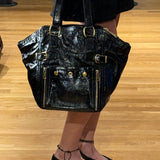 YSL Vintage Black Patent Leather Downtown Handbag