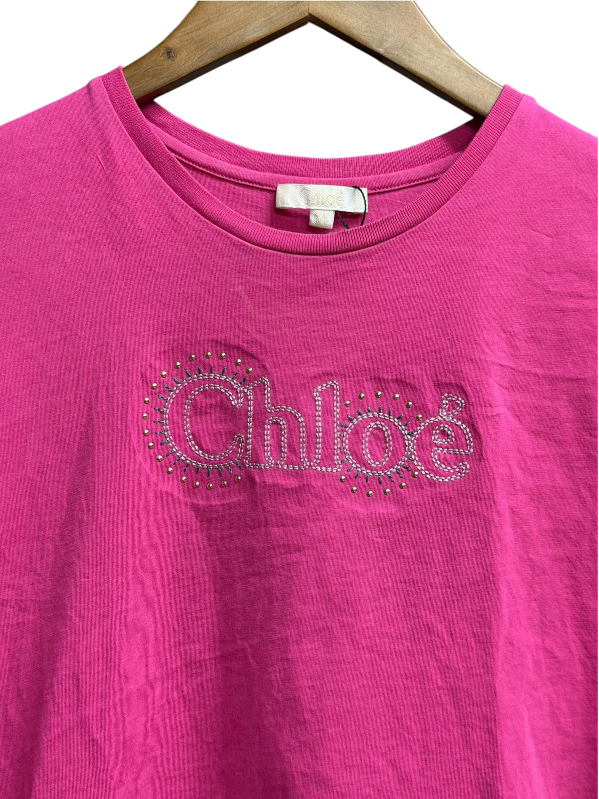 Chloe Kids Stud Logo Half Sleeve Cropped Baby Tee