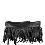 Bottega Veneta Black Leather Intercciato Woven Fringe Wristlet