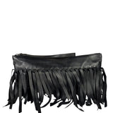 Bottega Veneta Black Leather Intercciato Woven Fringe Wristlet