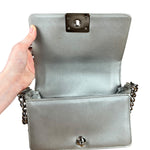 Chanel CC Silver Lambskin Quilted Boy Bag Red Stingray 2012