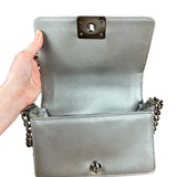 Chanel CC Silver Lambskin Quilted Boy Bag Red Stingray 2012