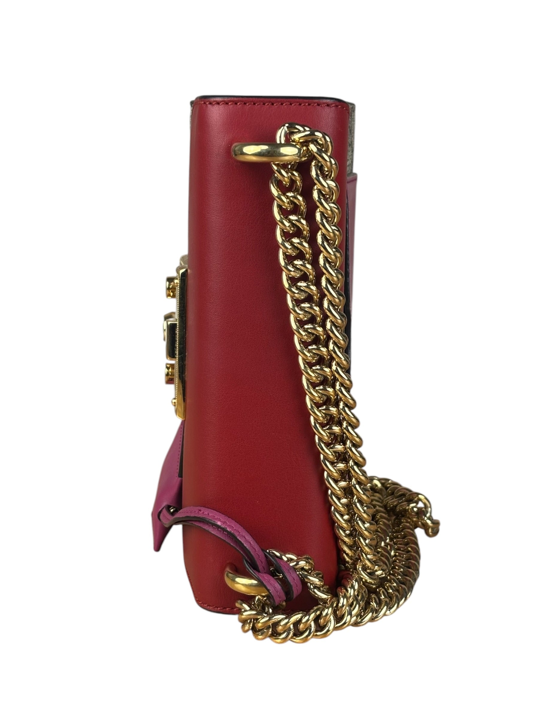 Gucci Padlock Medium Leather Chain Shoulder Bag Beige/Red/Pink