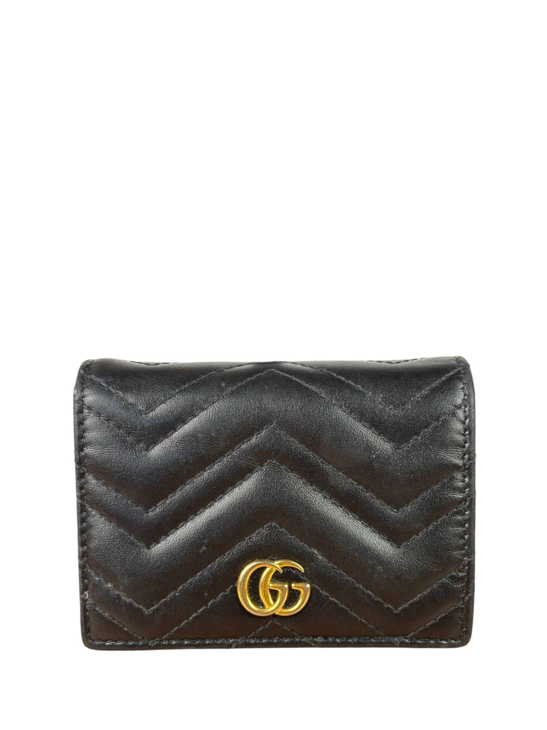 Gucci Black Leather Marmont Card Case Wallet