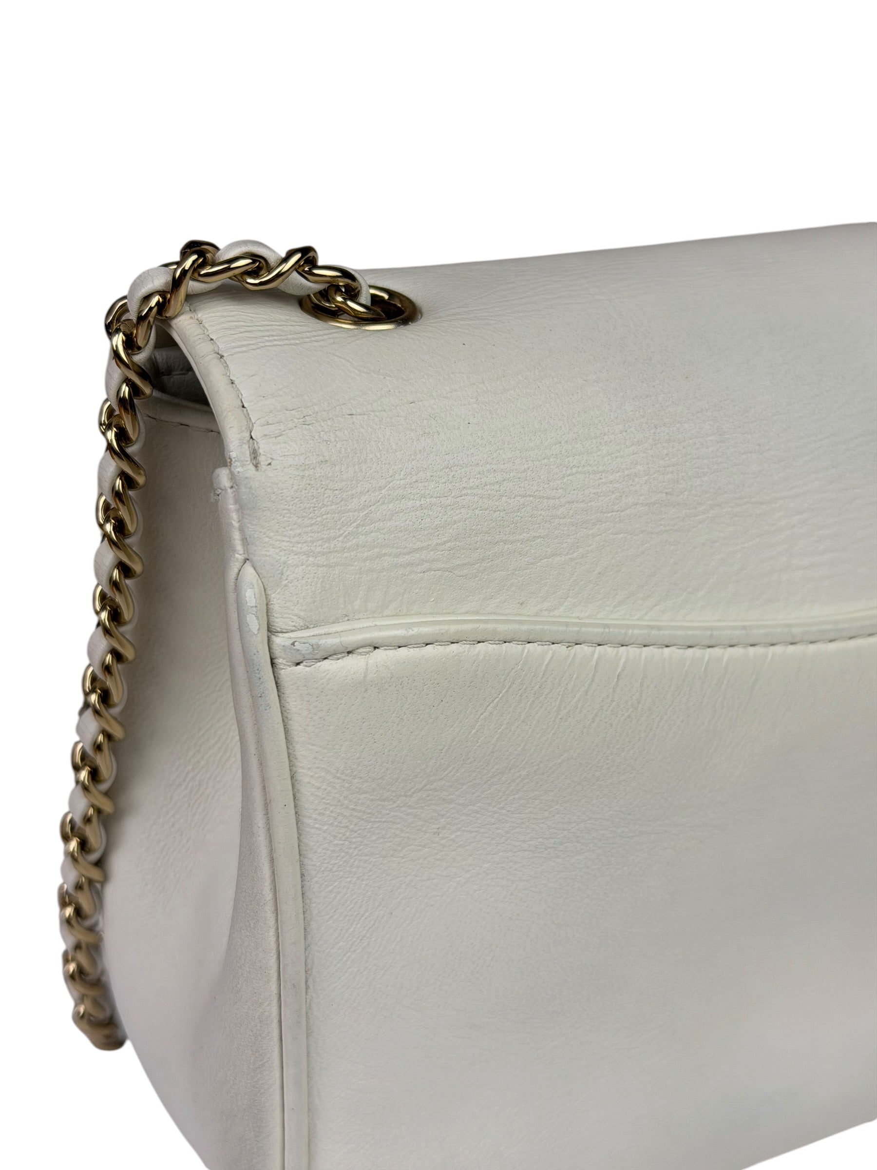 Chanel White Leather CC Mania Flap Bag 2019