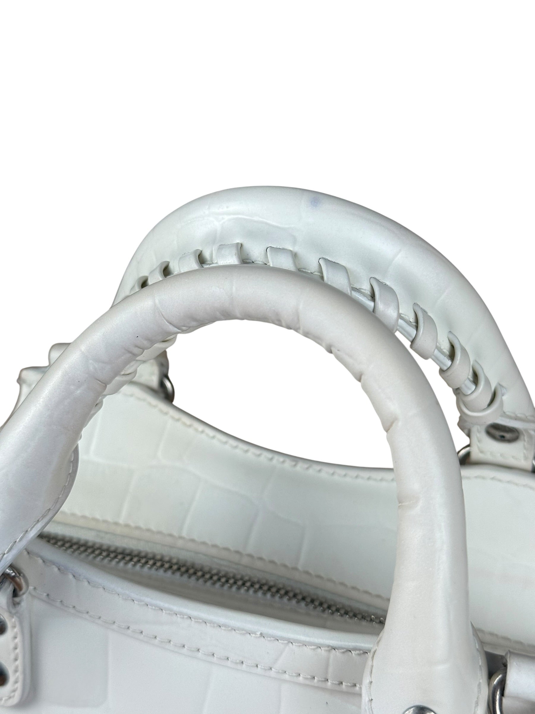 Balenciaga White Croc Embossed S Neo City Bag