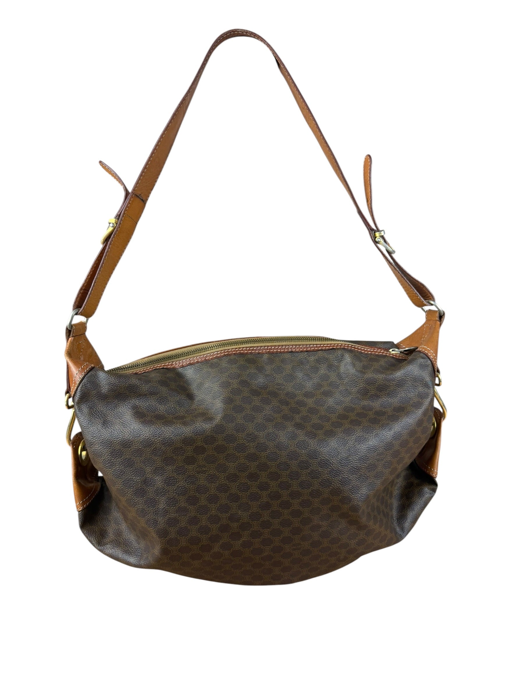 Celine Vintage Macadam Canvas Leather Trim Shoulder Bag