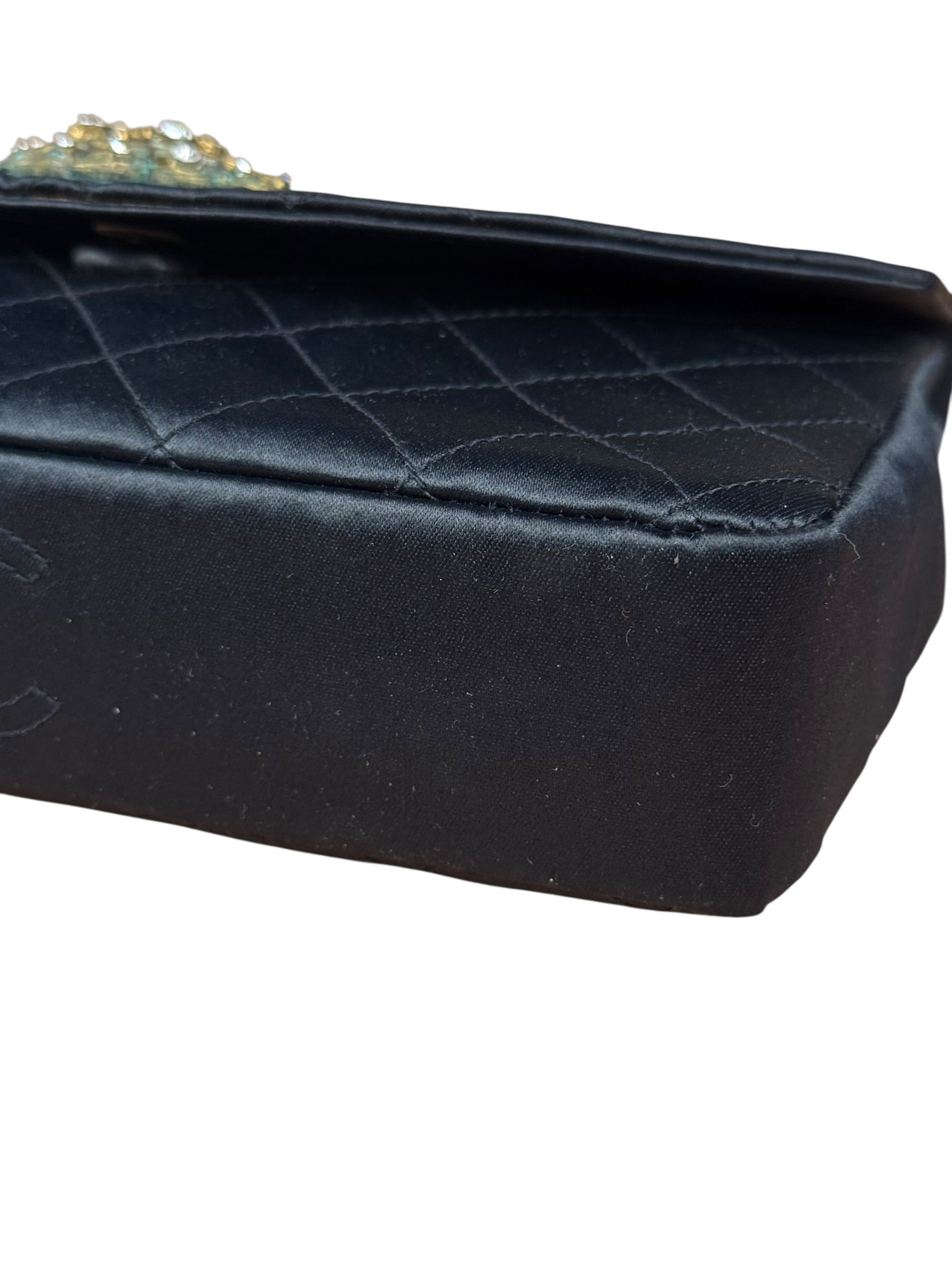 Chanel Black Quilted Satin Gripoix 1986