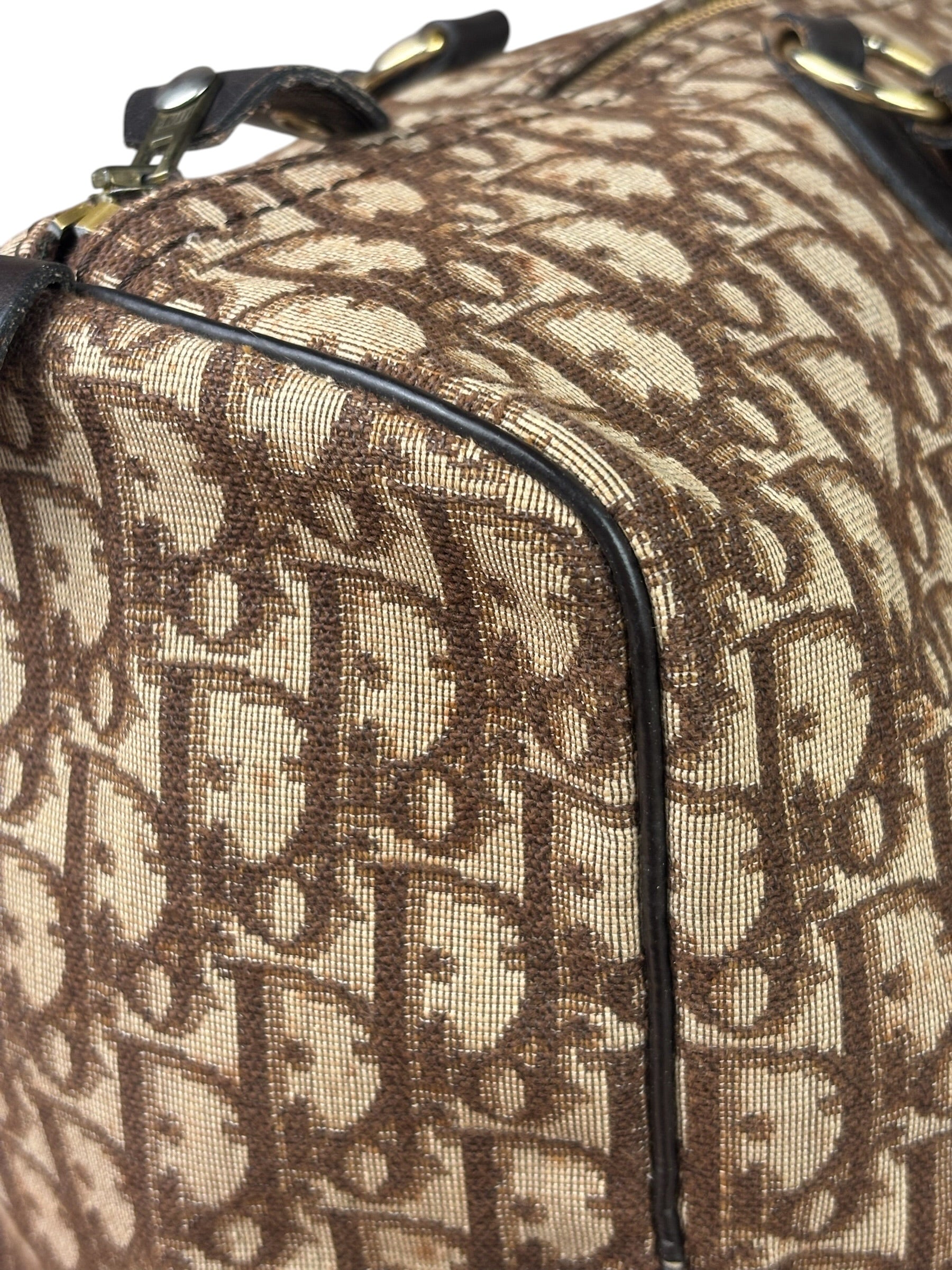 Christian Dior Brown Leather Trim Trotter Boston Bag