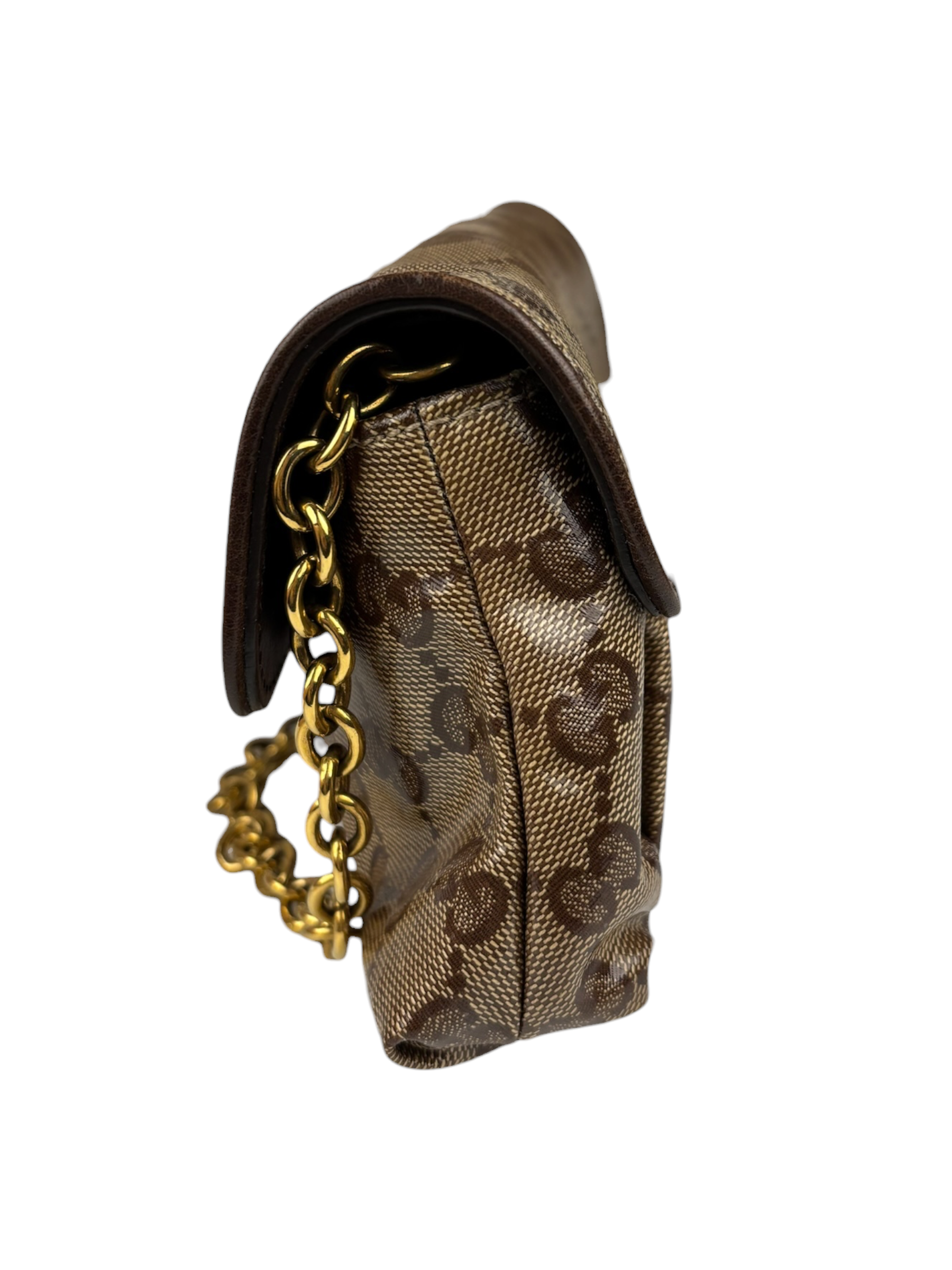 Gucci Brown Patent Leather GG Crystal Babouska Hysteria Pochette