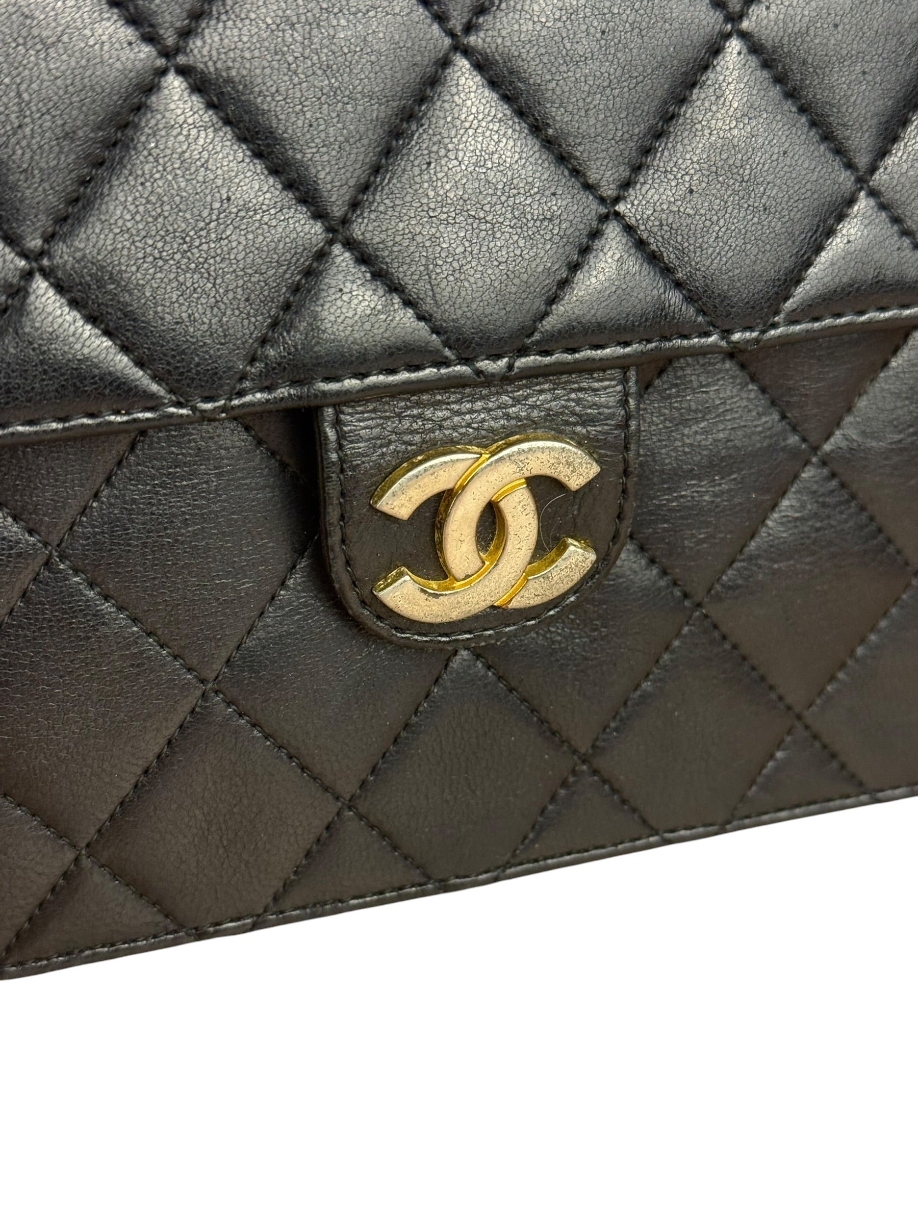 Chanel Black Diamond Stitch Lambskin Square Flap 1988