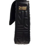 Fendi Black Leather 3D Logo Embossed Baguette