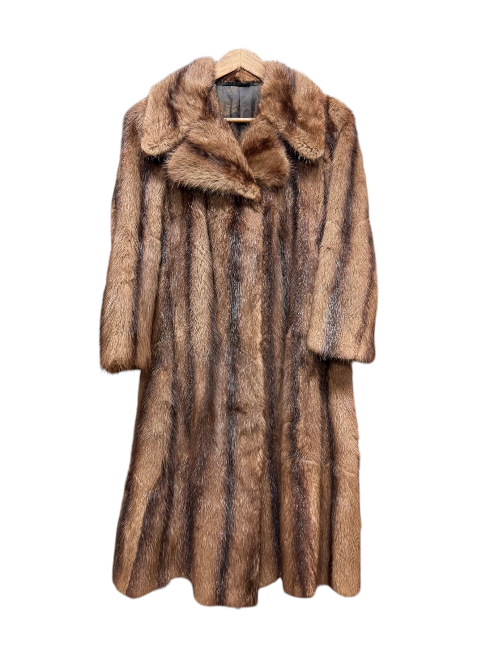 Vintage Brown Striped Fox Fur Long Coat