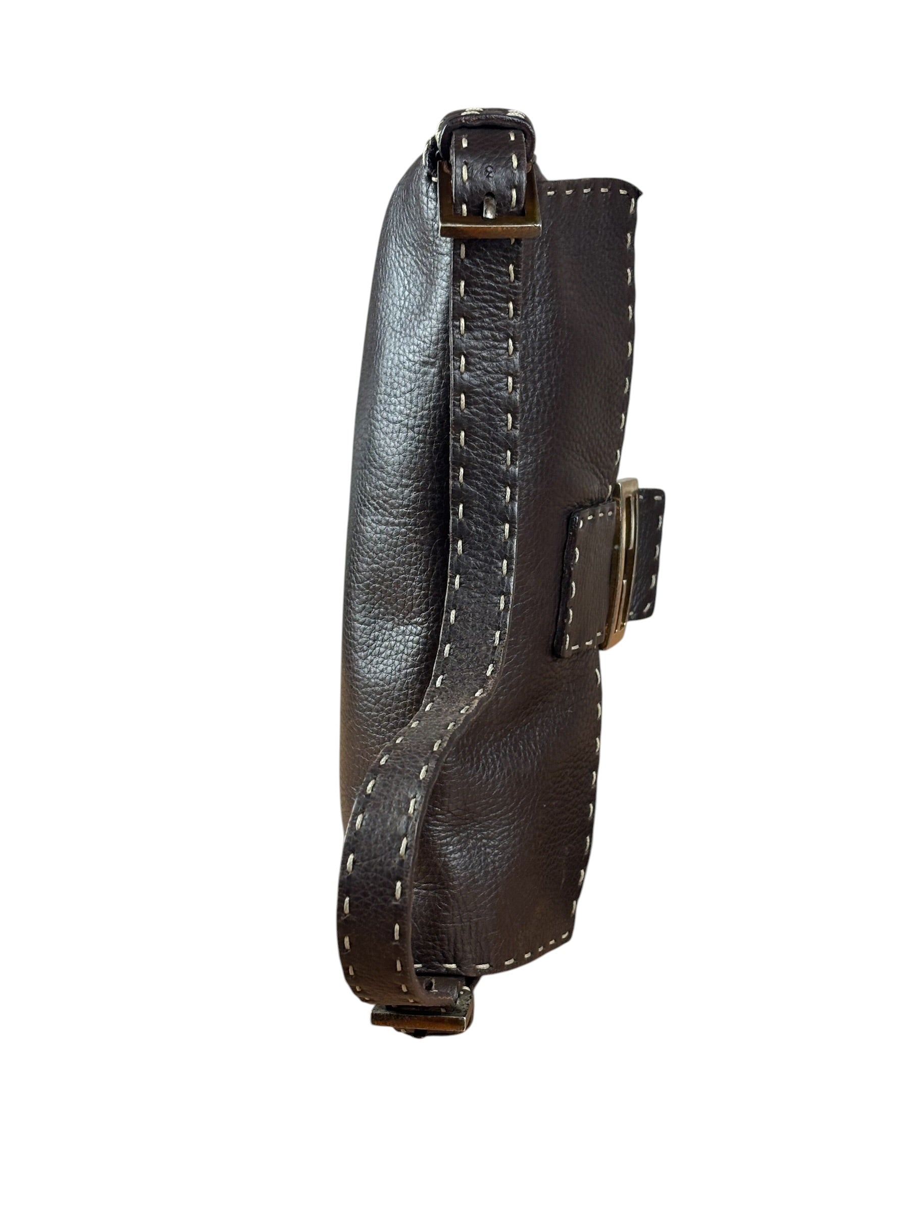 Fendi Selleria Brown Leather Stitched Baguette